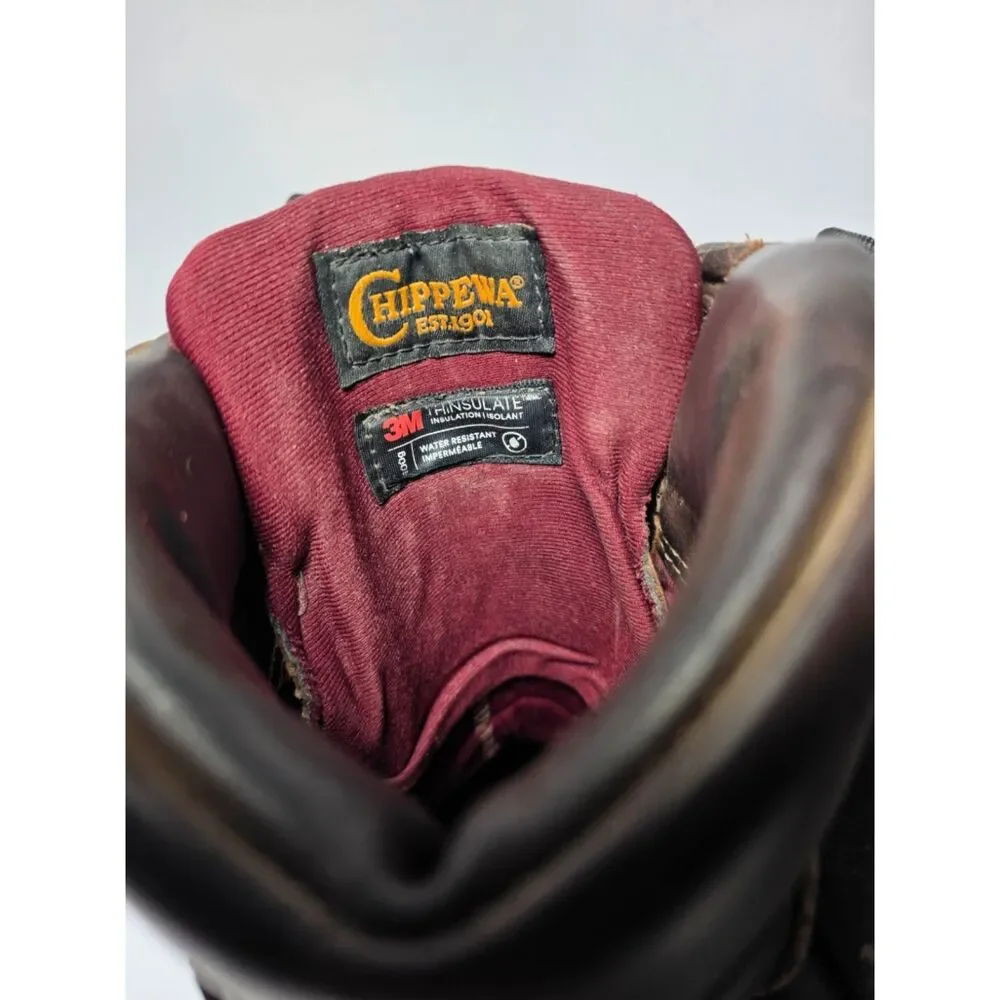 Vintage Chippewa USA Super Logger Boots Mens 10 Insulated Steel Toe Vibram Brown